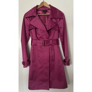 Y2K Bebe Belted Fuchsia Pink Jacket Trench Coat Women's XS VTG
